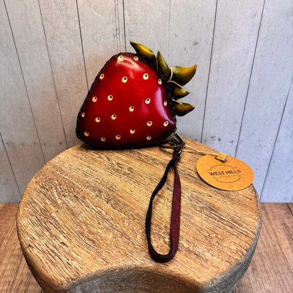 Genuine Leather Strawberry Wristlet Wallet Leather Coin Purse NEW FAST SHIP - Picture 5 of 7